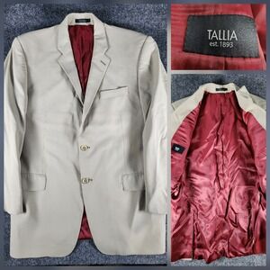 Tallia Blazer Men's 42R Brown With Red Liner Wool Blend Sport Coat Jacket